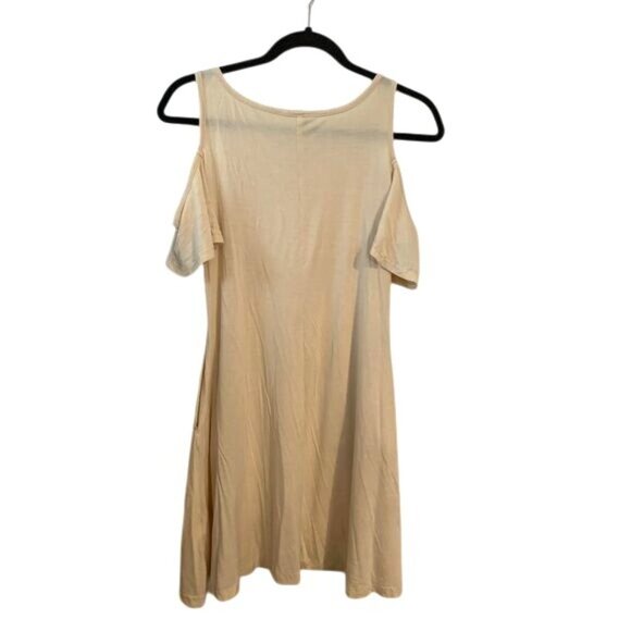 Cold Shoulder Women’s Dress With Pockets Beige Rayon Spandex - Picture 5 of 9